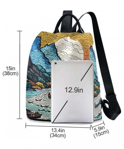 Women's Backpack Purse Line Drawing Landscape Print, Anti Theft Casual Daypack Shoulder Bag with Key Chain 15 Inches $24.59 B...