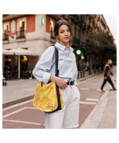 Yellow Honeycomb Honey Hobo Shoulder Bag for Women Men PU Leather Crossbody Bag Slouchy Tote Handbags for Work Travel $18.80 ...