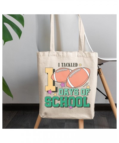 I Tackled 100 Days of School with Football Art Merch Gift, 12oz Canvas Tote Bag $15.38 Totes