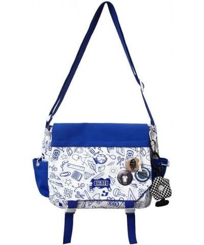 Women Men Crossbody Shoulder Bag Nylon Messenger Bag Doodle Print Color Shoulder Bag Multi-pocket Portable Bag Blue $12.71 Cr...