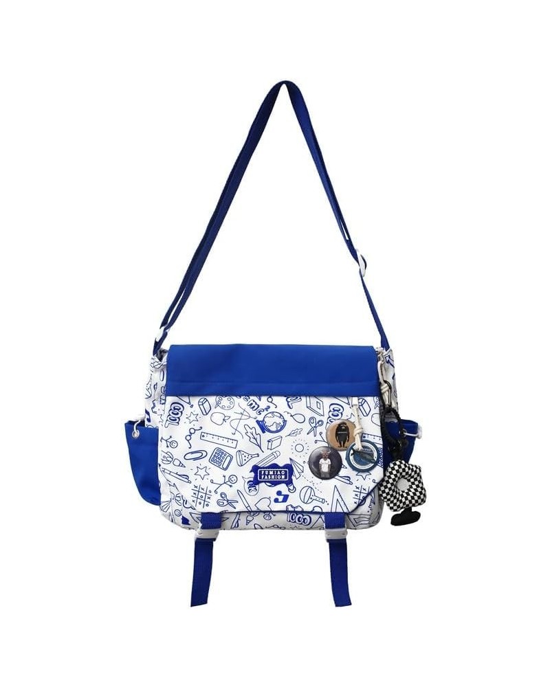 Women Men Crossbody Shoulder Bag Nylon Messenger Bag Doodle Print Color Shoulder Bag Multi-pocket Portable Bag Blue $12.71 Cr...