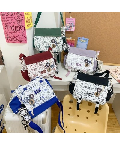 Women Men Crossbody Shoulder Bag Nylon Messenger Bag Doodle Print Color Shoulder Bag Multi-pocket Portable Bag Blue $12.71 Cr...