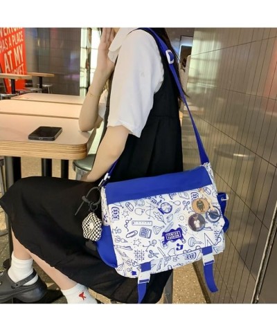 Women Men Crossbody Shoulder Bag Nylon Messenger Bag Doodle Print Color Shoulder Bag Multi-pocket Portable Bag Blue $12.71 Cr...