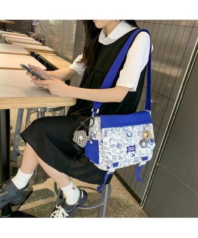 Women Men Crossbody Shoulder Bag Nylon Messenger Bag Doodle Print Color Shoulder Bag Multi-pocket Portable Bag Blue $12.71 Cr...