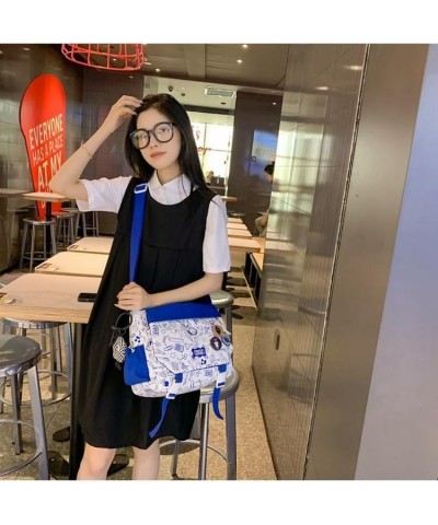 Women Men Crossbody Shoulder Bag Nylon Messenger Bag Doodle Print Color Shoulder Bag Multi-pocket Portable Bag Blue $12.71 Cr...