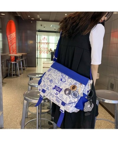 Women Men Crossbody Shoulder Bag Nylon Messenger Bag Doodle Print Color Shoulder Bag Multi-pocket Portable Bag Blue $12.71 Cr...