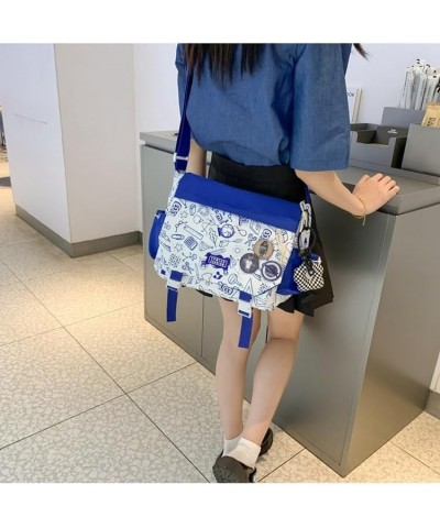 Women Men Crossbody Shoulder Bag Nylon Messenger Bag Doodle Print Color Shoulder Bag Multi-pocket Portable Bag Blue $12.71 Cr...