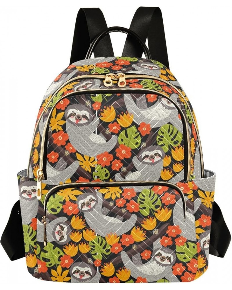 Mini Backpack for Women, Sloth Leaves Flowers Travel Backpack Purse for Ladies, Small Bookbag Daypack Shoulder Bag S Multi498...