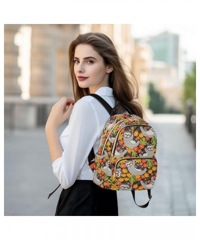 Mini Backpack for Women, Sloth Leaves Flowers Travel Backpack Purse for Ladies, Small Bookbag Daypack Shoulder Bag S Multi498...