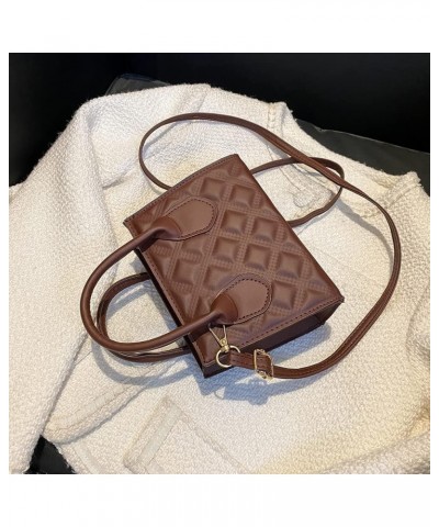 Women Fashion Lattice Embossing Shoulder Bags Female Leather Crossbody Bag Dark Brown $10.25 Shoulder Bags