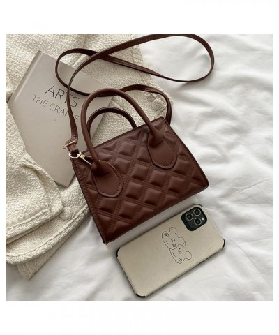 Women Fashion Lattice Embossing Shoulder Bags Female Leather Crossbody Bag Dark Brown $10.25 Shoulder Bags