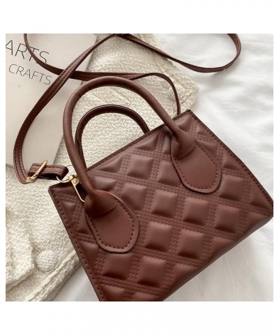 Women Fashion Lattice Embossing Shoulder Bags Female Leather Crossbody Bag Dark Brown $10.25 Shoulder Bags