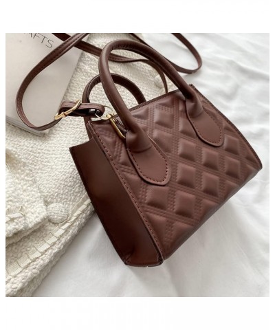 Women Fashion Lattice Embossing Shoulder Bags Female Leather Crossbody Bag Dark Brown $10.25 Shoulder Bags