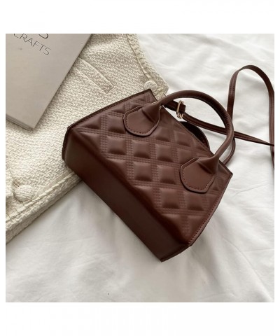 Women Fashion Lattice Embossing Shoulder Bags Female Leather Crossbody Bag Dark Brown $10.25 Shoulder Bags