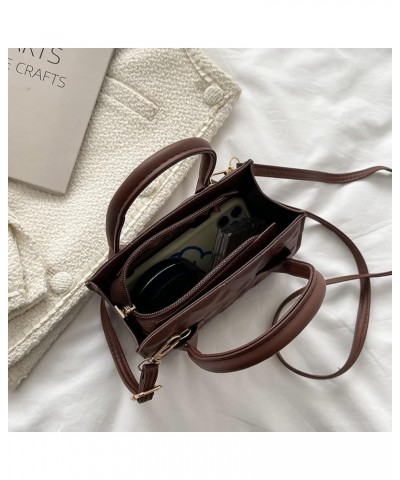 Women Fashion Lattice Embossing Shoulder Bags Female Leather Crossbody Bag Dark Brown $10.25 Shoulder Bags