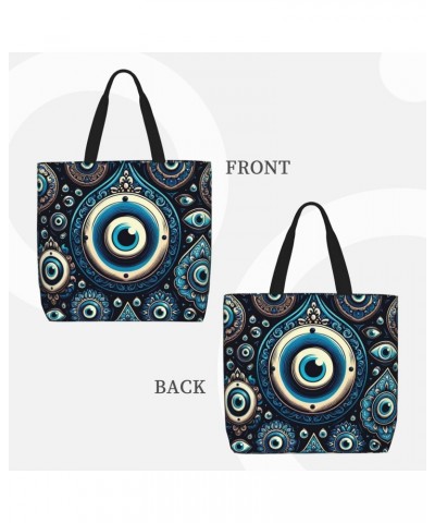 Women'S Soft Tote Shoulder Bag Blue-Evil-Eye-Floral Foldable Travel Purse With Zipper Closure $12.23 Totes