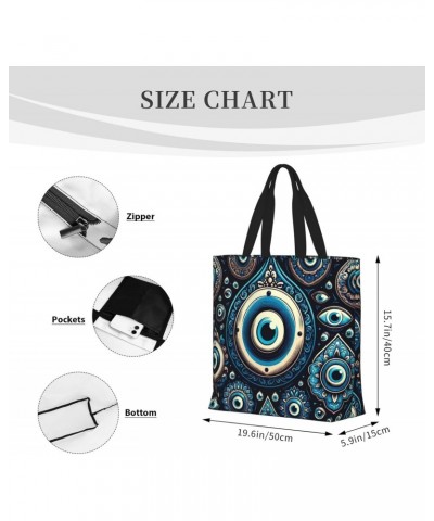 Women'S Soft Tote Shoulder Bag Blue-Evil-Eye-Floral Foldable Travel Purse With Zipper Closure $12.23 Totes