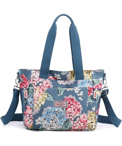 Tote Bag for Women Vintage Nylon Crossbody Purse Large Floral Shoulder Bag Casual Hobo Handbag Lightweight Satchel Hydrangeas...