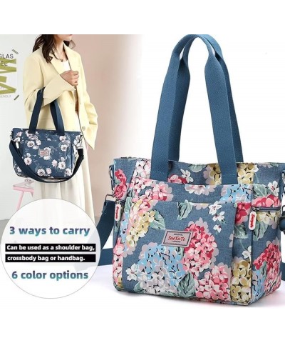 Tote Bag for Women Vintage Nylon Crossbody Purse Large Floral Shoulder Bag Casual Hobo Handbag Lightweight Satchel Hydrangeas...