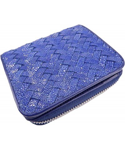 Genuine Polished Stingray Skin Leather Zip Around Medium Clutch Wallet Coins Purse (Black) Ultramarine Blue $39.45 Wallets