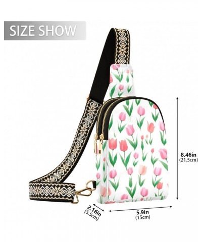 Sling Bag for Women Cartoon Pink Tulip Pattern Crossbody Bag Small Chest Bag Shoulder Bag Cell Phone Purse for Casual Travel ...