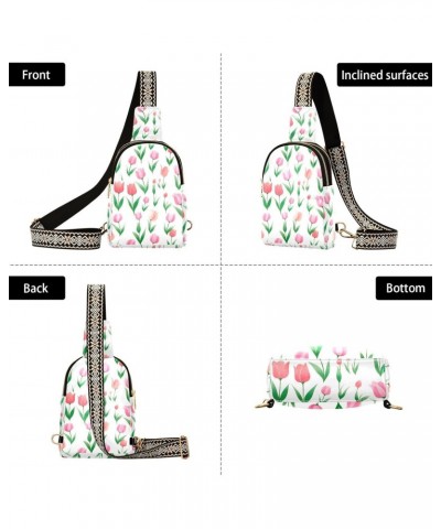 Sling Bag for Women Cartoon Pink Tulip Pattern Crossbody Bag Small Chest Bag Shoulder Bag Cell Phone Purse for Casual Travel ...