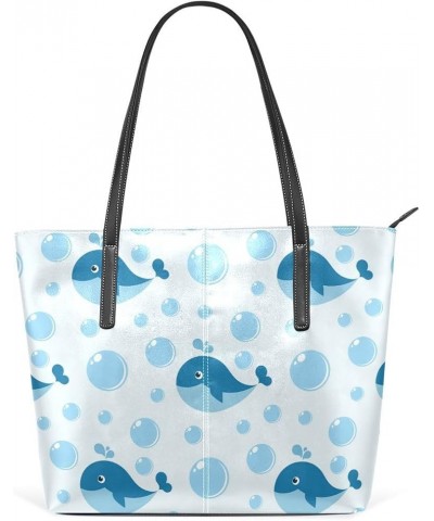 Handbags for Women Tote Bags with 11.08"(L) x 3.54"(W) x 11.02"(W) - White Whale Purple Cute Bubbles Whale $20.63 Totes