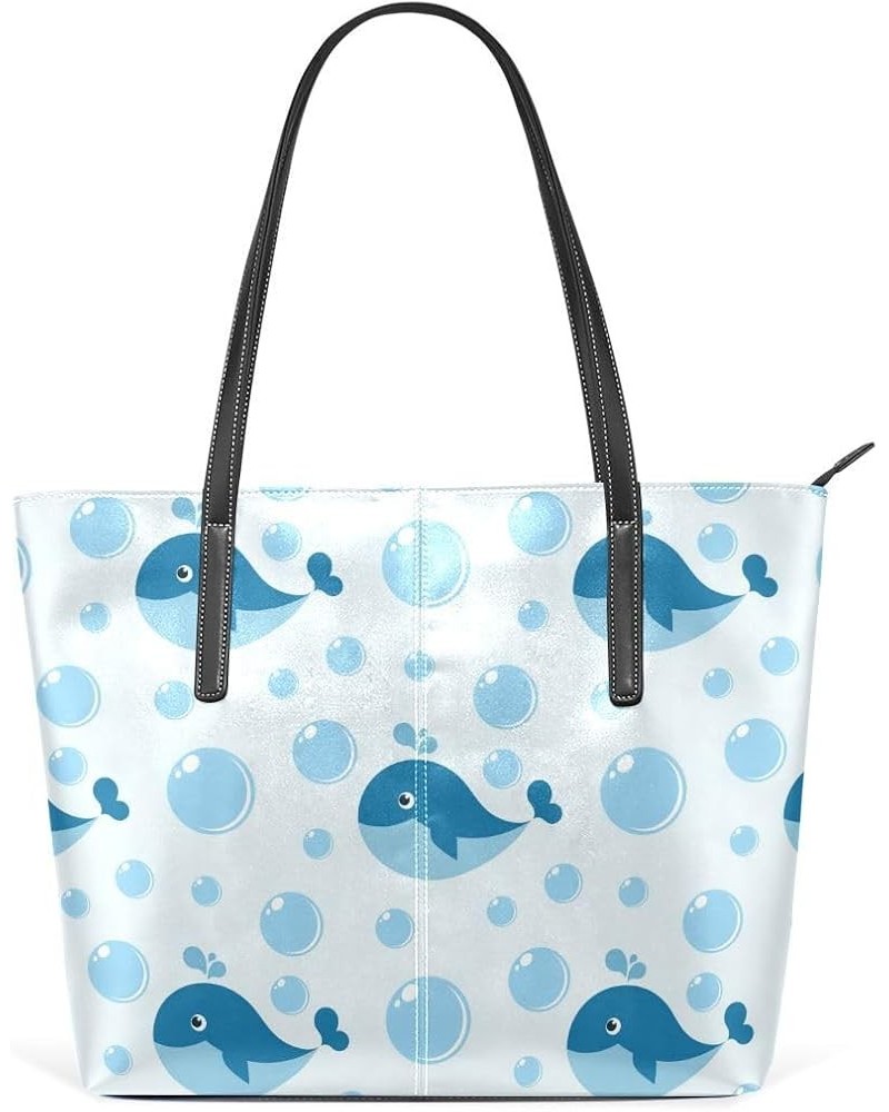 Handbags for Women Tote Bags with 11.08"(L) x 3.54"(W) x 11.02"(W) - White Whale Purple Cute Bubbles Whale $20.63 Totes