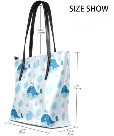 Handbags for Women Tote Bags with 11.08"(L) x 3.54"(W) x 11.02"(W) - White Whale Purple Cute Bubbles Whale $20.63 Totes