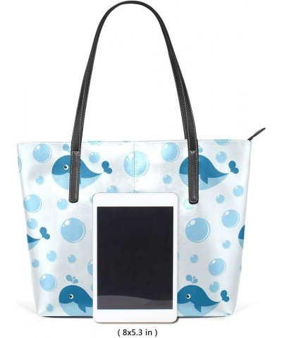 Handbags for Women Tote Bags with 11.08"(L) x 3.54"(W) x 11.02"(W) - White Whale Purple Cute Bubbles Whale $20.63 Totes