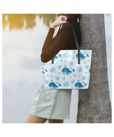 Handbags for Women Tote Bags with 11.08"(L) x 3.54"(W) x 11.02"(W) - White Whale Purple Cute Bubbles Whale $20.63 Totes