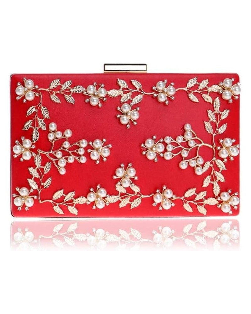 Clutch Evening Bag, Flower Beaded Embroidered Bag, Lady Clutch Bag, Reception Party Bag Red $15.40 Evening Bags