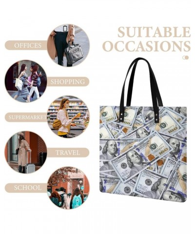 One Hundred Dollar Bills Women Tote Bags Top Handle Satchel Handbags PU Faux Leather Tassel Shoulder Purse $20.89 Totes