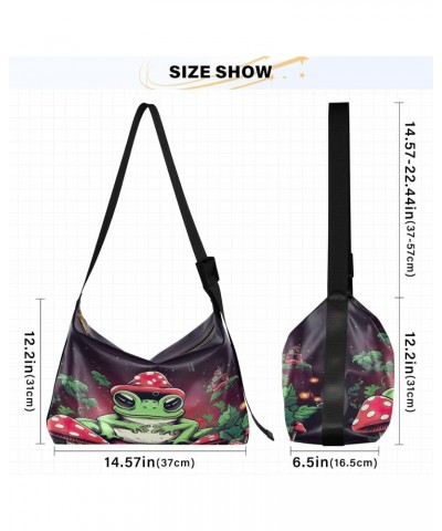 Cute Cartoon Mushrooms Frog Hobo Shoulder Bag for Women Men PU Leather Crossbody Bag Slouchy Tote Handbags for Travel Work $1...