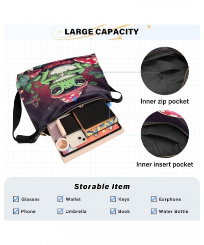 Cute Cartoon Mushrooms Frog Hobo Shoulder Bag for Women Men PU Leather Crossbody Bag Slouchy Tote Handbags for Travel Work $1...