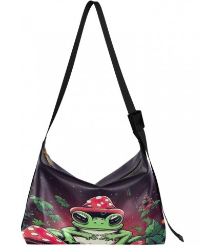 Cute Cartoon Mushrooms Frog Hobo Shoulder Bag for Women Men PU Leather Crossbody Bag Slouchy Tote Handbags for Travel Work $1...