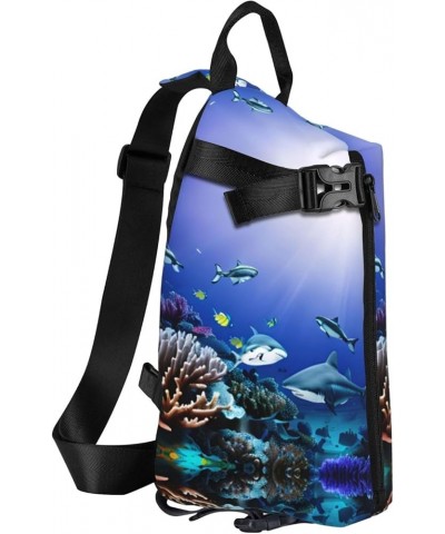 Marble Purple Print Unisex Casual Tactical Daypack Versatile Crossbody Backpack Sling Shoulder Pack Shark Swimming Under the ...