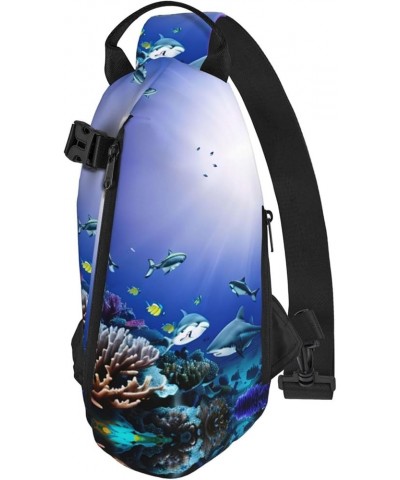 Marble Purple Print Unisex Casual Tactical Daypack Versatile Crossbody Backpack Sling Shoulder Pack Shark Swimming Under the ...