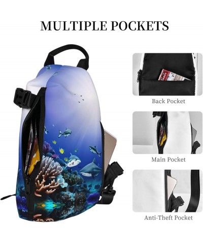 Marble Purple Print Unisex Casual Tactical Daypack Versatile Crossbody Backpack Sling Shoulder Pack Shark Swimming Under the ...