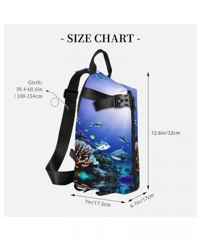 Marble Purple Print Unisex Casual Tactical Daypack Versatile Crossbody Backpack Sling Shoulder Pack Shark Swimming Under the ...