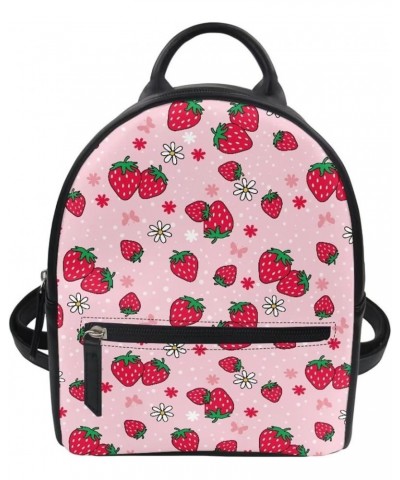 Pink Strawberry Print Mini Backpack For Women Travel Mini Travel Backpack For Women Lightweight Small Purses For Women Should...