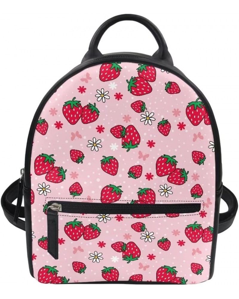 Pink Strawberry Print Mini Backpack For Women Travel Mini Travel Backpack For Women Lightweight Small Purses For Women Should...