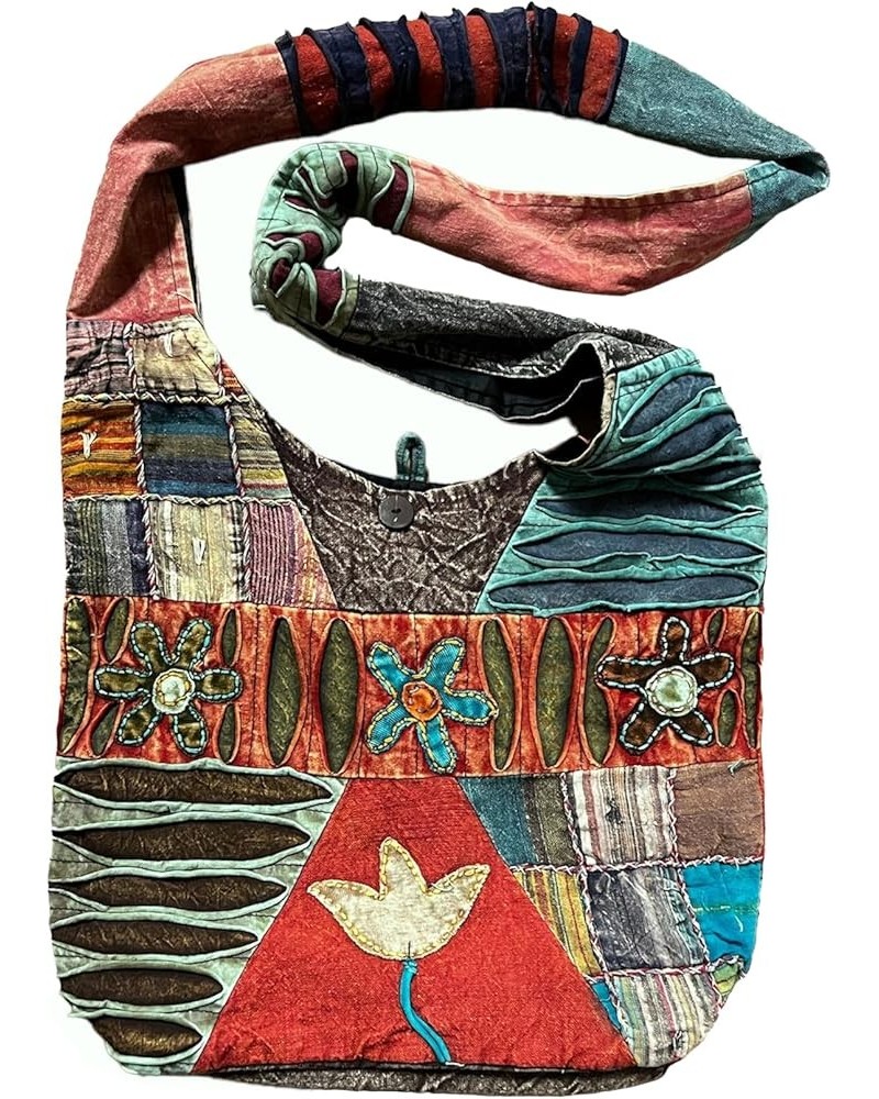 Nepal Patch Boho Bohemian Hobo Cross Shoulder Messanger Satchel Bag Purse Multi 9 - 14x15 $24.45 Crossbody Bags