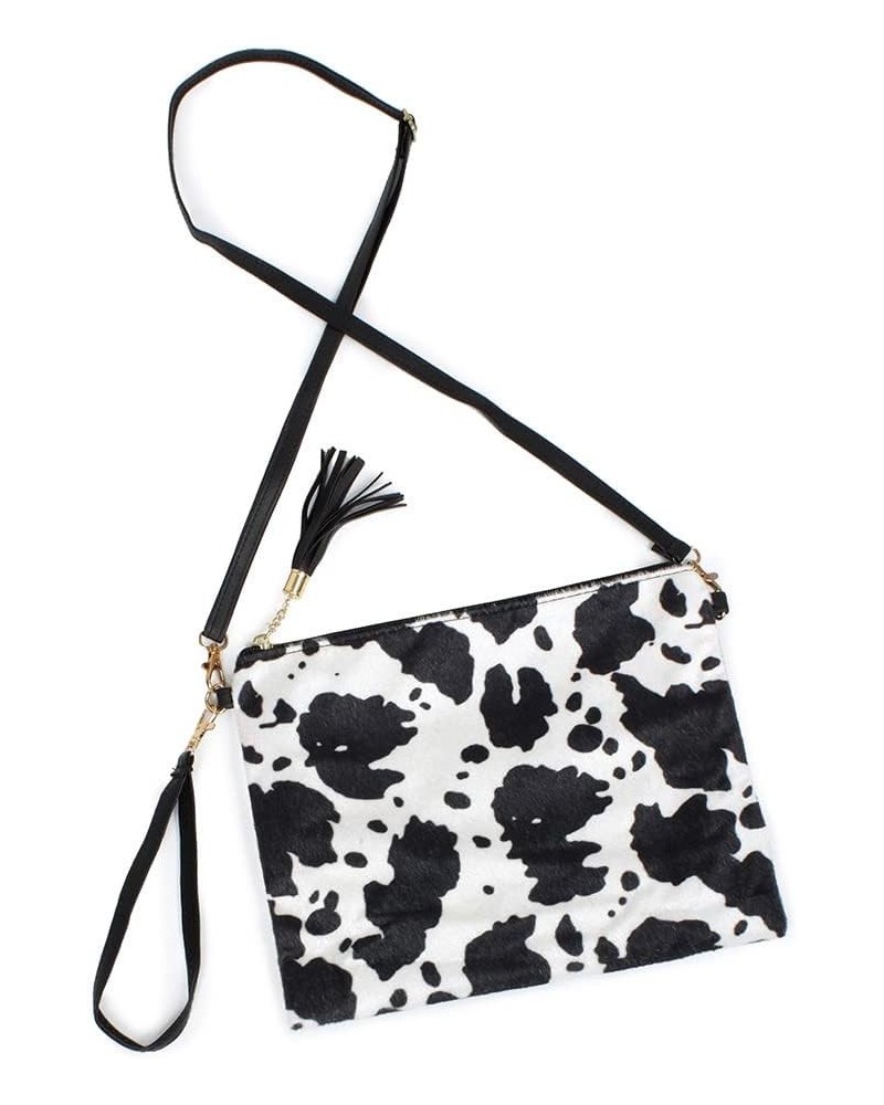 Fashion Designer Everyday Cow Animal Print Clutch Crossbody Bag Black $12.74 Clutches