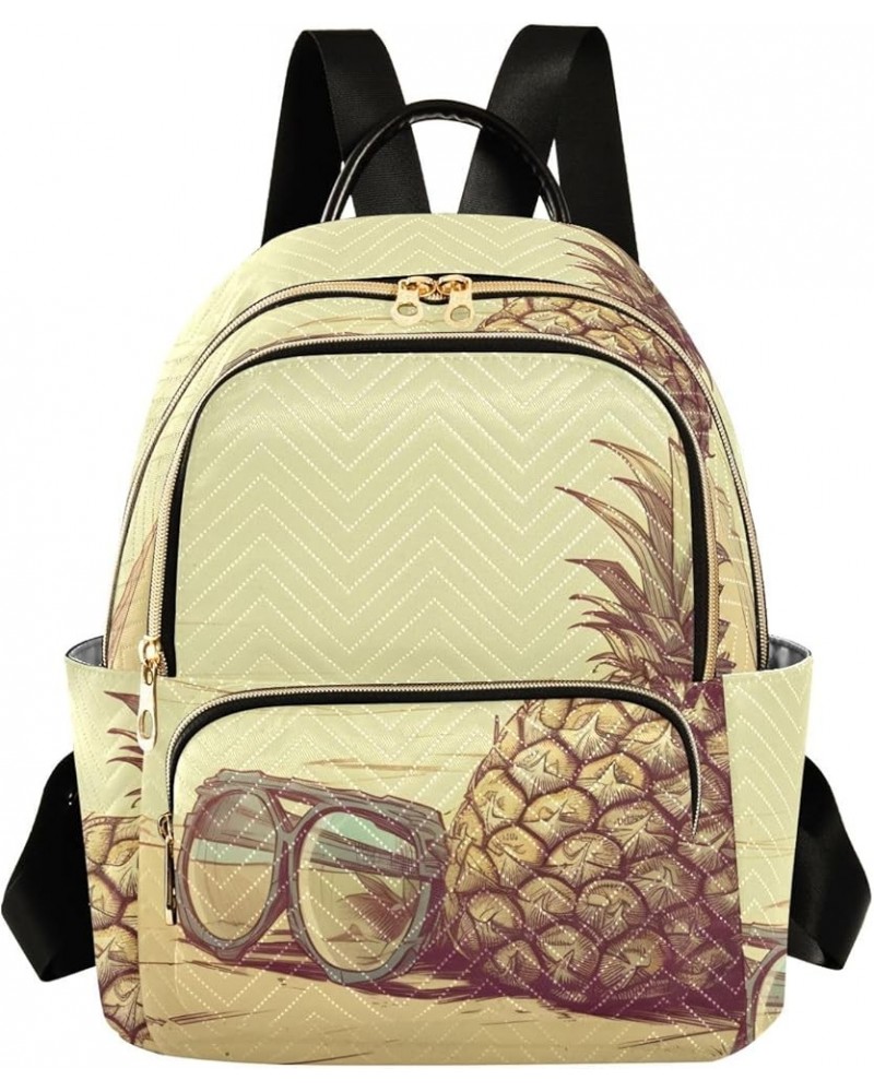 Small Fashion Backpack for Women Pineapple with Glasses Print Ladies Travel Daypack Aesthetic Shoulder Bag 10.2×5.1×12.5 IN $...