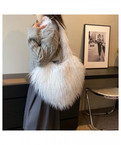 Y2K Furry Purse Star Shaped Heart-shaped Shoulder Bag Faux Fur Pentagram Handbag Fluffy Tote Plush Bag for Women C-white $17....