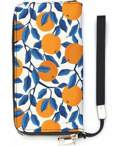 Tropical Pattern with Oranges Leather Wallet Vertical Long Wallet for Men With Credit Card Holder Zip Coin Pocket $17.15 Wallets