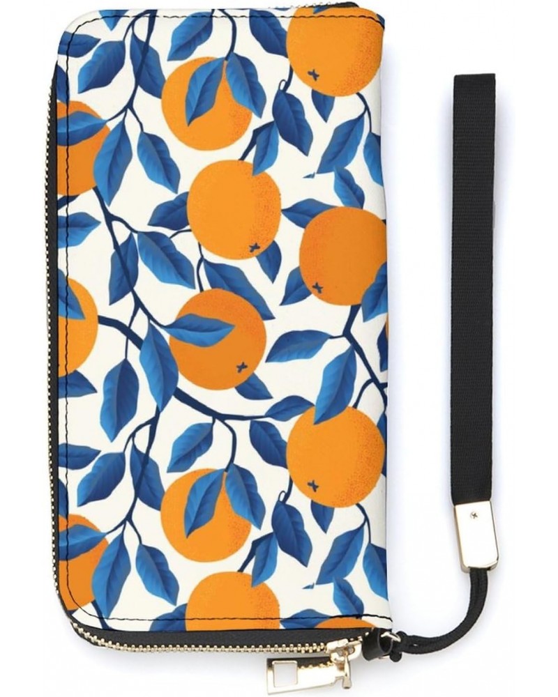 Tropical Pattern with Oranges Leather Wallet Vertical Long Wallet for Men With Credit Card Holder Zip Coin Pocket $17.15 Wallets