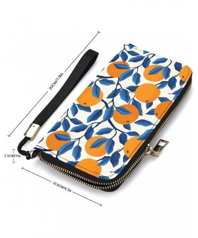 Tropical Pattern with Oranges Leather Wallet Vertical Long Wallet for Men With Credit Card Holder Zip Coin Pocket $17.15 Wallets