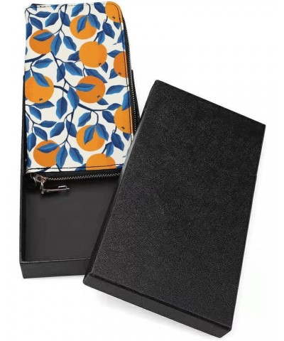 Tropical Pattern with Oranges Leather Wallet Vertical Long Wallet for Men With Credit Card Holder Zip Coin Pocket $17.15 Wallets